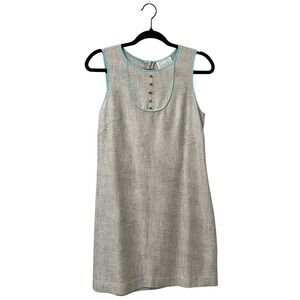 SAIL AND SABLE Sea To Sand Shift Dress Beige w/ Turquoise Trim Gold Shimmer Sz S